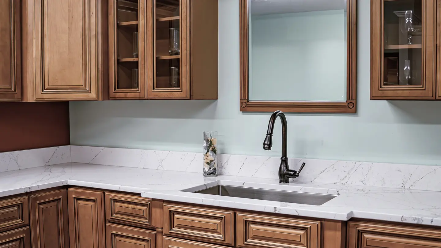 Templating a marble-look quartz sink cutout