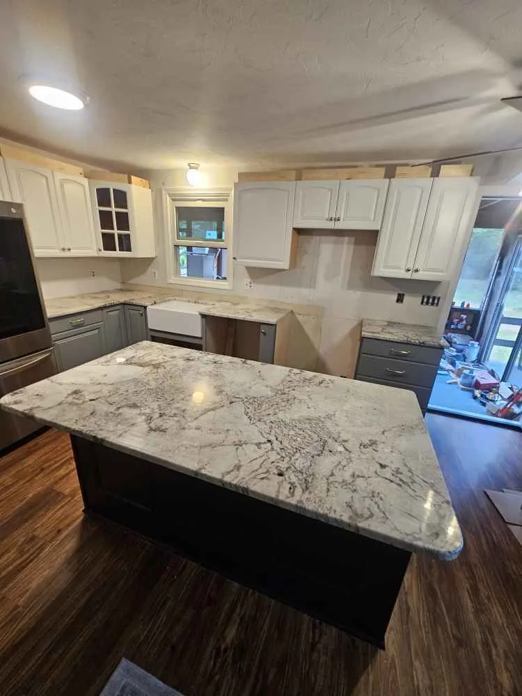 Crema Antique granite kitchen, Loudon NH