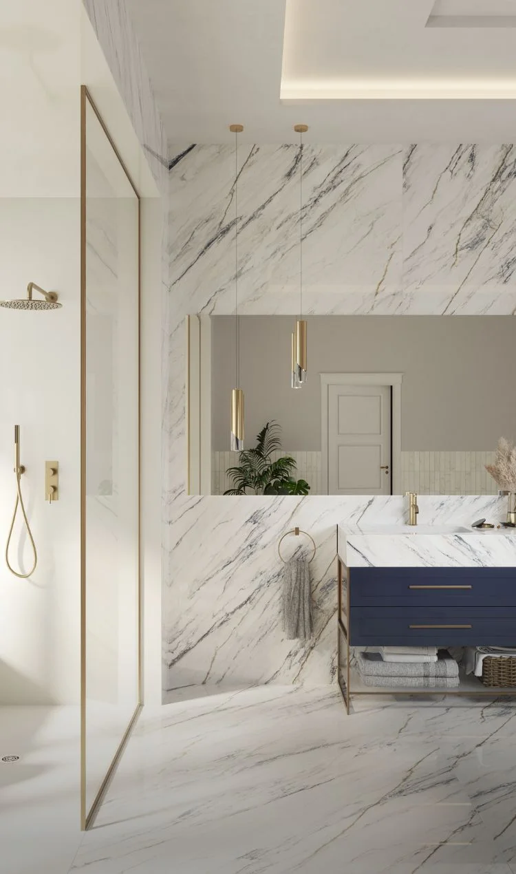 Dekton full-slab bathroom shower and vanity