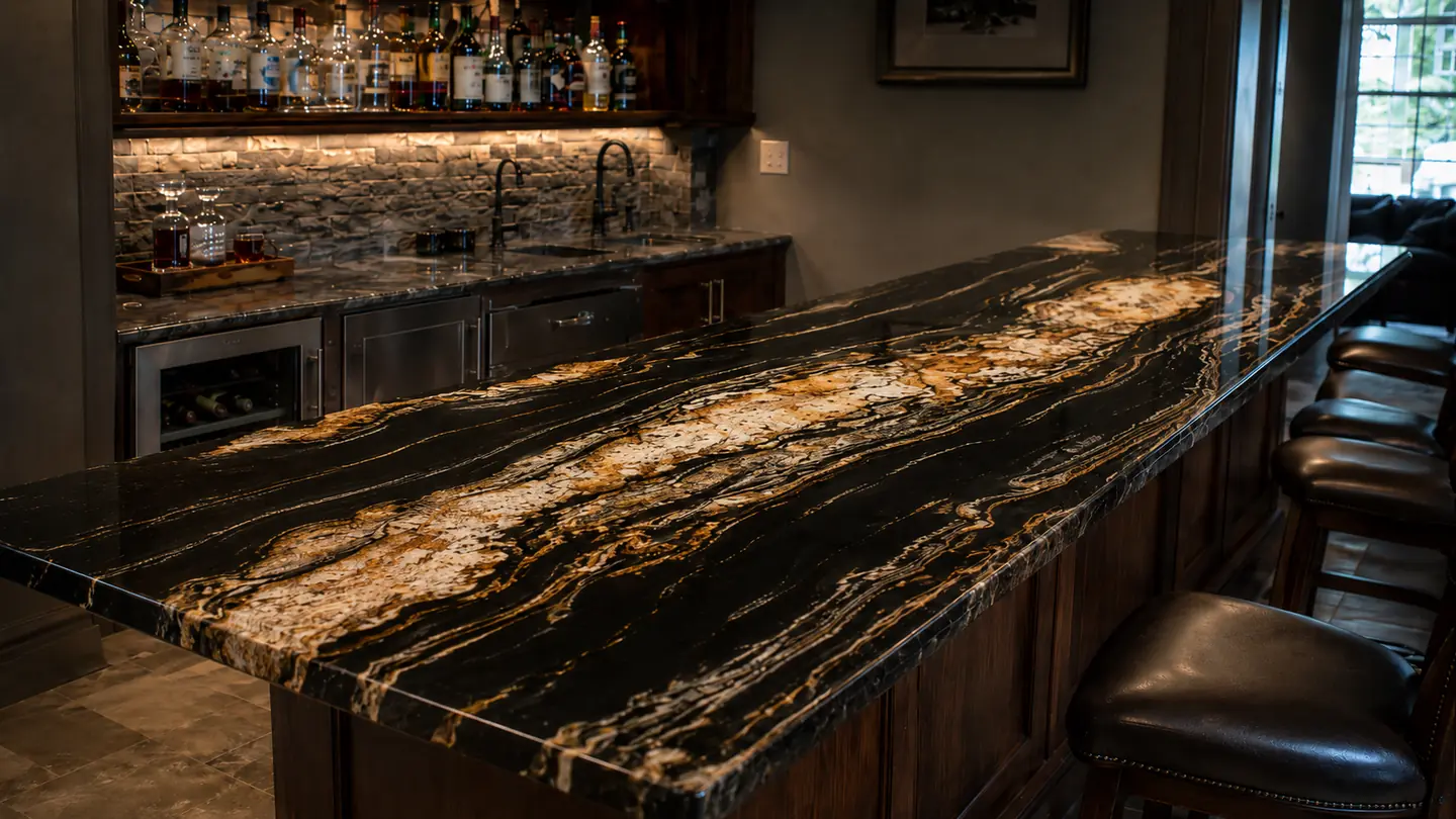 Home bar top, dark granite