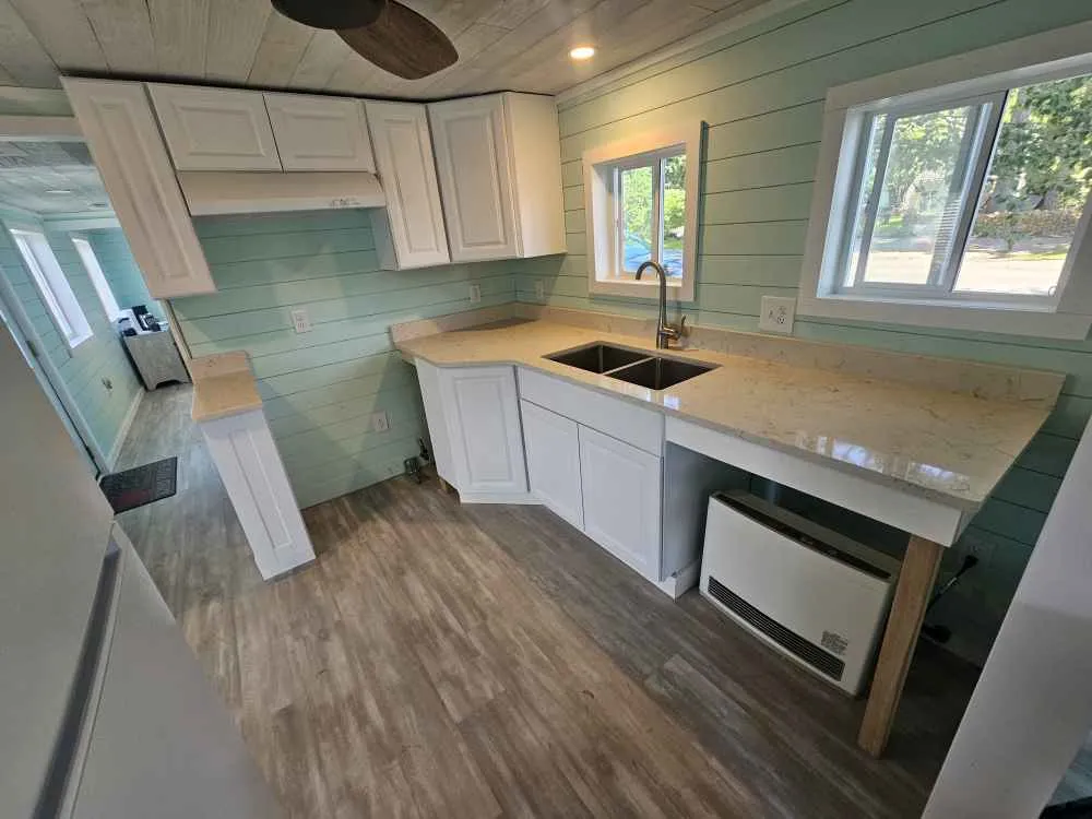 Carrara Mist quartz kitchen, York Beach ME